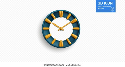 A vibrant wall clock showcases a turquoise finish with bold yellow hour markers. The minimalist style emphasizes the clock’s modern design and functionality.