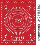 Vibrant Warli: Celebrating Indian Rural Life. Rural Bliss in Warli Painting, Traditional Indian Folk Art: Warli Village Life, Captivating Warli Artwork of Rural Enjoyment.