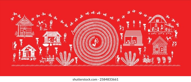 Vibrant Warli Paintings: Celebrating Indian Village Life. Warli art, Indian tribal art, Warli painting, Indian village life.