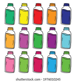 Vibrant Water Bottle Collection - Explore a burst of color with this hand-drawn vector set showcasing a variety of colorful water bottles on a white background. Perfect for refreshing and dynamic