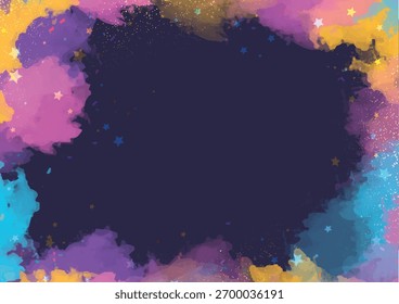 Quadro abstrato de aquarela vibrante com estrelas cintilantes e confetes em um fundo escuro, um design festivo e extravagante perfeito para convites ou celebrações