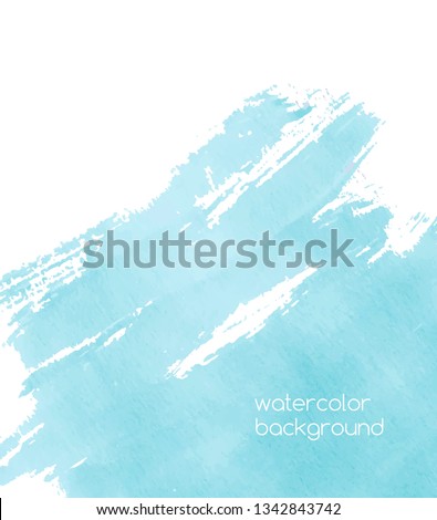 Vibrant watercolor background or backdrop with paint trace, expressive brush strokes, stain, blot or smear of azure or turquoise blue color. Decorative vector illustration in contemporary art style.