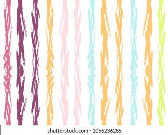 Vibrant watercolor brush stripes seamless pattern. Pink, purple and green paintbrush lines vertical seamless texture for backdrop. Hand drown paint strokes decorative artwork. For wallpaper print.