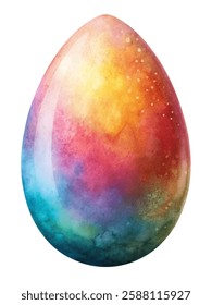 Vibrant watercolor egg, colorful abstract design, festive decoration, artistic illustration, Easter theme, bright hues.