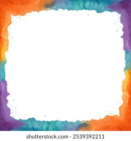 A vibrant watercolor frame in shades of orange, purple, and blue, creating a colorful and playful border.