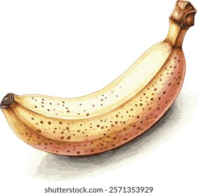 A vibrant watercolor illustration of a single ripe banana, painted in sunny yellow tones isolated on white background