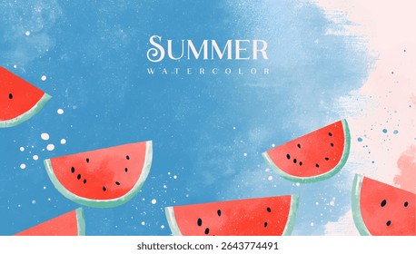 Vibrant watercolor illustration of watermelon slices against a summer-themed background.