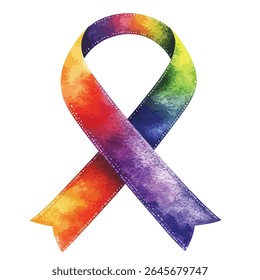 A vibrant watercolor ribbon in a rainbow of colors, featuring dotted edges, symbolizing support and pride. The ribbon is a visual representation of inclusivity.