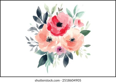 Vibrant Watercolor Rose Bouquet, A Stunning Floral Illustration. Elegant Watercolor Floral Art Bestselling Rose Bouquet Design, Creative and Colorful Rose Bouquet High Demand Watercolor Artwork