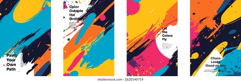 Vibrant watercolor splash background with abstract brush strokes, ink splatter and colorful stains. Modern vector design for poster, flyer, card or artistic banner with blue, pink and purple elements.
