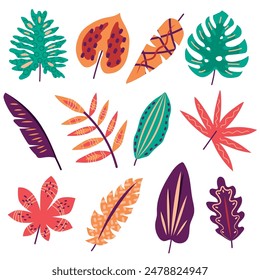 Vibrant Watercolor Tropical Foliage Set: Exotic Jungle Leaves and Branches Collection for Design Projects