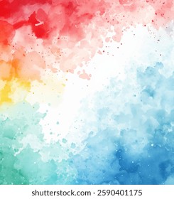 Vibrant watercolor vector background features a blend of red, yellow, green, blue, and white hues. The abstract patterns create a dynamic effect, perfect for design projects and artistic expressions