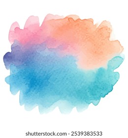 A vibrant watercolor wash in shades of purple, pink, and blue, creating a soft, abstract shape on a white background.