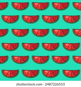 Vibrant watermelon seamless pattern on a solid background. Perfect for summer-themed designs, kitchen decor, and fresh, fruity projects