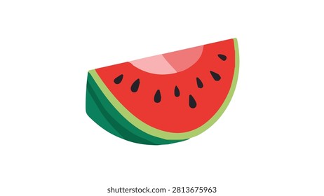 Vibrant watermelon slice featuring juicy red interior, black seeds, and green rind, ideal for summer or health-themed visual content.