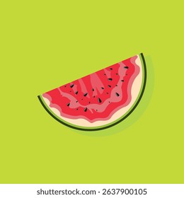 Vibrant watermelon slice vector in flat style. Great for summer designs, food branding, or kids’ graphics. Use in print or digital media