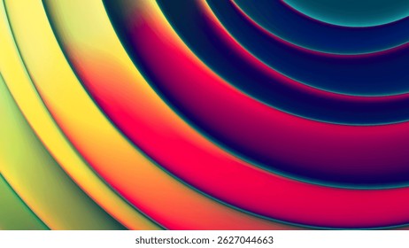 Vibrant wave of colors with smooth curved lines and soft neon futuristic gradients. Colorful radial dynamic layered curves in vibrant neon shades with energetic color flow and glowing modern aesthetic
