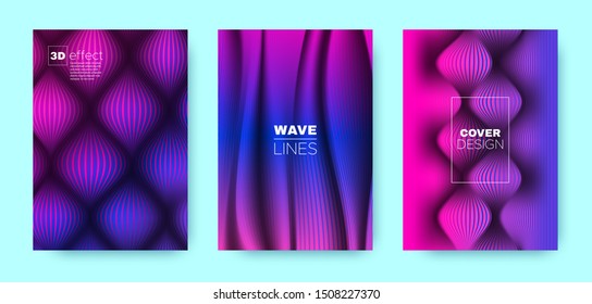 Vibrant Wave Poster. Minimal Cover. Neon Business Illustration. Pink 3d Movement Halftone Texture. Fluid Poster. Design Cover. Dynamic Brochure. Fluid Poster. Blue Brochure.