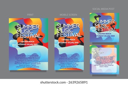 Vibrant Waveform Design. Summer Abstract Template for multiple Use. fluid design template multiple platform for print, mobile screen and social media post vector illustration