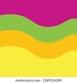 Vibrant waves of magenta, green, gold, and yellow create a dynamic rhythm, evoking joy, energy, and harmony in a playful visual symphony.

