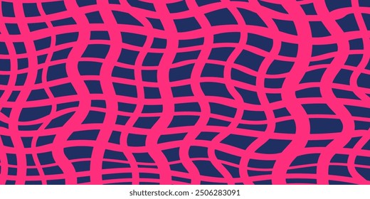 Vibrant Wavy Curvy Pink and Blue Abstract Grid Pattern with a Dynamic Optical Illusion Effect - Background, Texture, Creative Multi Purpose Design Template in Editable Vector Format
