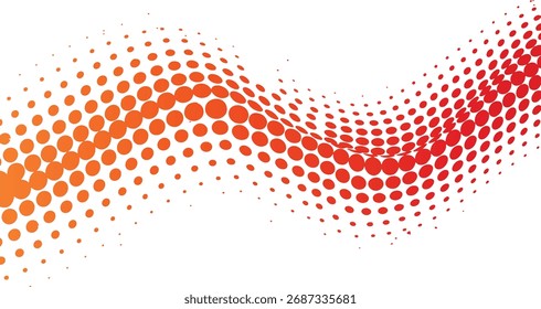 Vibrierende wellenförmige Halbton Punkt Hintergrund abstraktes Design Vektorgrafik fließende Orange und roten Farbverlauf Wellenmuster für moderne Unternehmen oder Technologie Banner