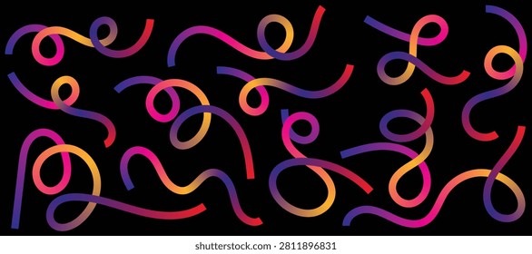 Vibrant wavy lines in gradient colors forming abstract organic shapes isolated on transparent background
