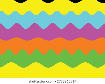 Vibrant wavy pattern with bright neon colors, dynamic zigzag design evoking a playful, magical atmosphere, perfect for eye-catching backgrounds or bold graphic design projects