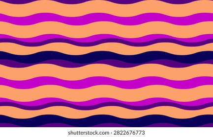 Vibrant wavy stripes in bold purple, pink, and orange create an energetic, retrostyle pattern. Perfect for backgrounds, textiles, or website design, this image conveys movement and playful energy.