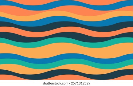 Vibrant wavy stripes in a bold, retro style.  Perfect for website backgrounds, textile designs, or adding a playful touch to your projects.  The cheerful color palette evokes summer and fun.