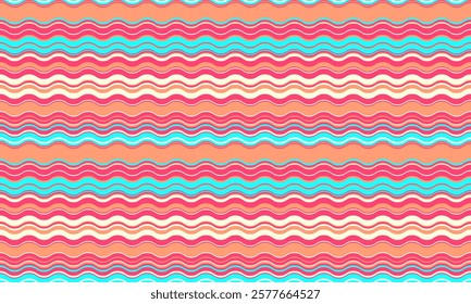 Vibrant wavy stripes in coral, pink, and turquoise create a cheerful, summery pattern ideal for textile designs, website backgrounds, or playful branding.