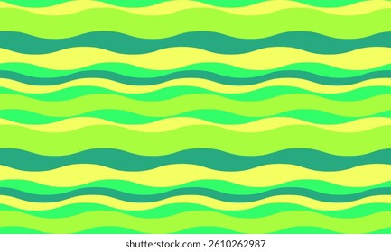 Vibrant wavy stripes in lime green and yellow create an energetic, playful background.