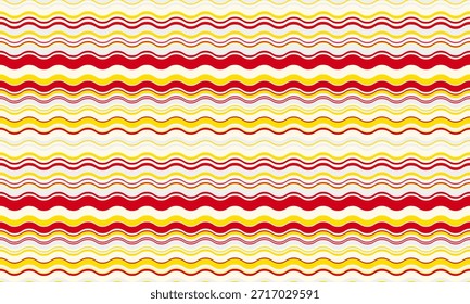 Las vibrantes rayas onduladas en rojo y amarillo crean un patrón enérgico y juguetón. Perfecto para fondos, textiles o diseño de Sitio web, este alegre gráfico evoca sentimientos de alegría y optimismo.