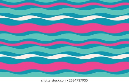 Vibrant wavy stripes in teal, pink, and white create a playful, summery pattern perfect for website backgrounds, textile designs, or cheerful branding.