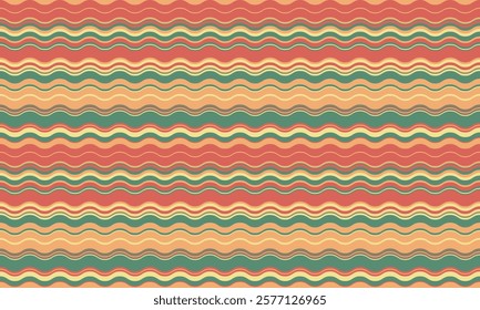 Vibrant wavy stripes in warm, earthy tones.  Perfect for textile designs, website backgrounds, or any project needing a retro, cheerful aesthetic.  Seamless pattern for endless repeat.