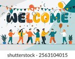 A vibrant Welcome banner for event invites, greeting cards, celebration designs, Welcome parties, networking events, gatherings, school orientations, community events, and Website landing pages.
