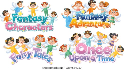 A vibrant and whimsical cartoon illustration of a group of fantasy fairy characters