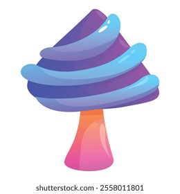 Vibrant and whimsical cartoon mushroom with swirling blue and purple cap, evoking a sense of magic and wonder