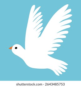 Vibrant White Dove Flying Against Blue Sky Vector