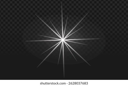 Vibrant white starburst with radiating rays, creating a dramatic lens flare or cosmic effect. Perfect for cinematic visuals, light overlays, or high-energy design projects.