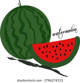 a vibrant of a whole watermelon and an open slice, showcasing the fresh red fruit and black seeds