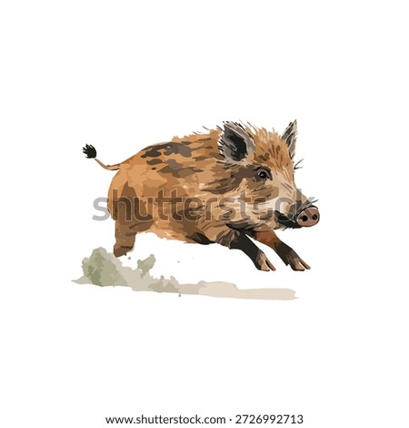 Vibrant wild boar illustration in dynamic running pose, perfect for wildlife themes or nature designs. Isolated vector graphic.