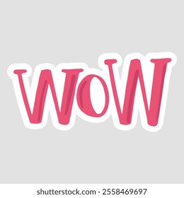 Vibrant 'Wow' Sticker with Bold Pink Letters and White Outline