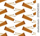 Vibrant xylophones with mallets create musical pattern on a white background