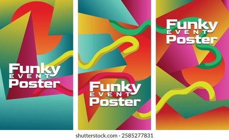 Vibrant Y2K Abstract Geometric Gradient Style. abstract geometric gradient  with bold lines 2000s millenium style screen size set template vector illustration.