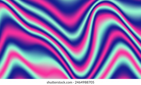 Vibrant Y2K aesthetics wavy gradient background neon colors. Holographic Trippy Unreal wallpaper. Abstract Psychedelic distorted fluid texture blue pink colors. Vector