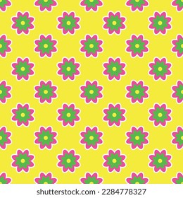 Vibrant Y2K floral pattern. Funny funky retro flowers background