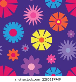 Vibrant Y2K floral pattern. Funny funky retro flowers background