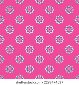 Vibrant Y2K floral pattern. Funny funky retro flowers background