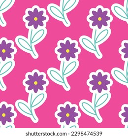 Vibrant Y2K floral pattern. Funny funky retro flowers background